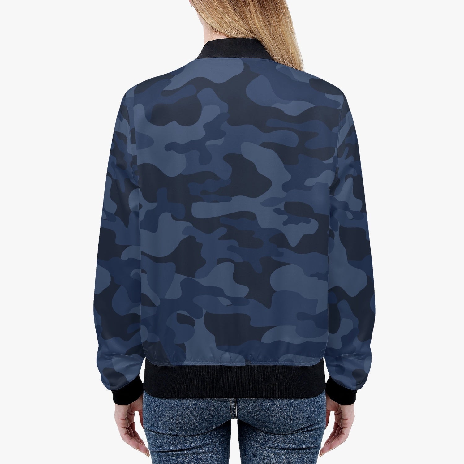 Women's Camo Bomber Jacket | Deep Blue Camouflage