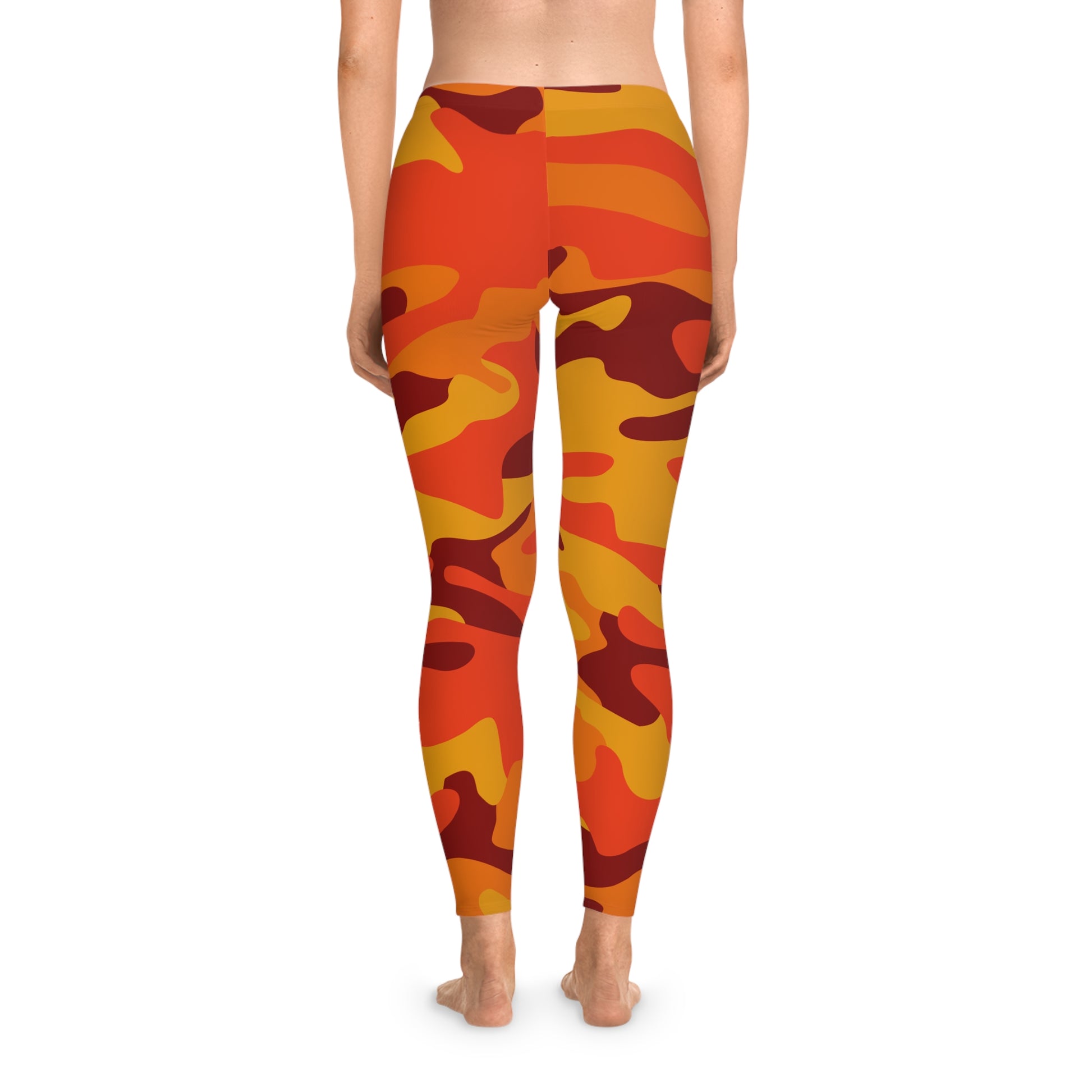 Orange & Red Camo Leggings For Women | Mid Waist Fit