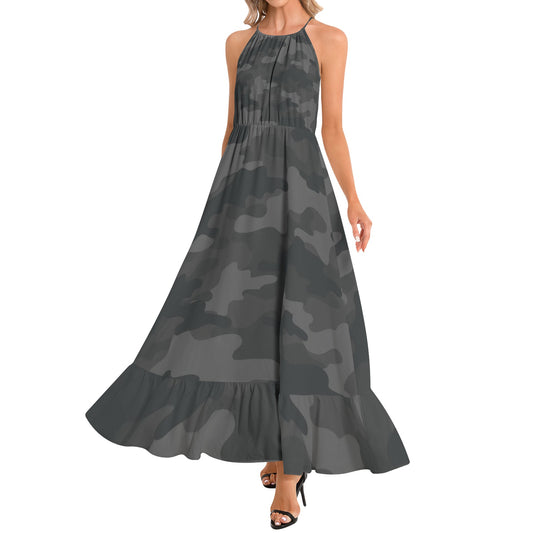 Camo Maxi Dress | Black Camouflage | Ruffle Hem