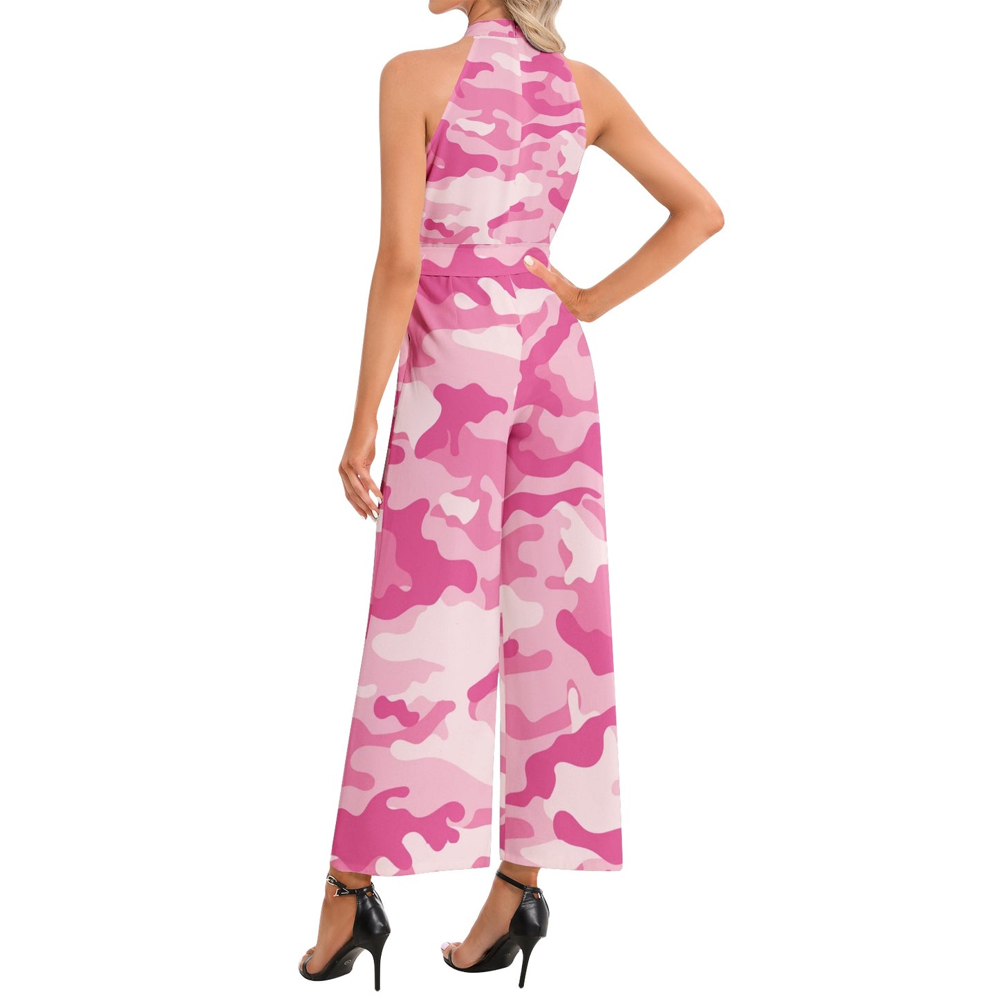 Camo Jumpsuit | Belted Halter Neck | Lavender Pink