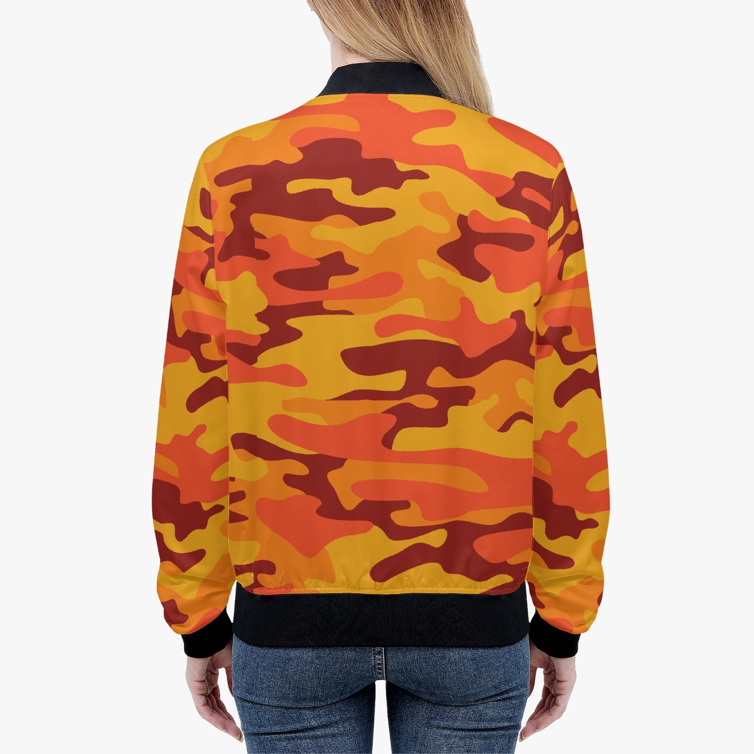 Women's Camo Bomber Jacket | Orange and Red Camouflage