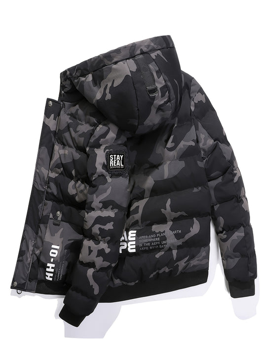 Men's Camo Hooded Jacket: Comfy, Warm Outerwear for Autumn/Winter