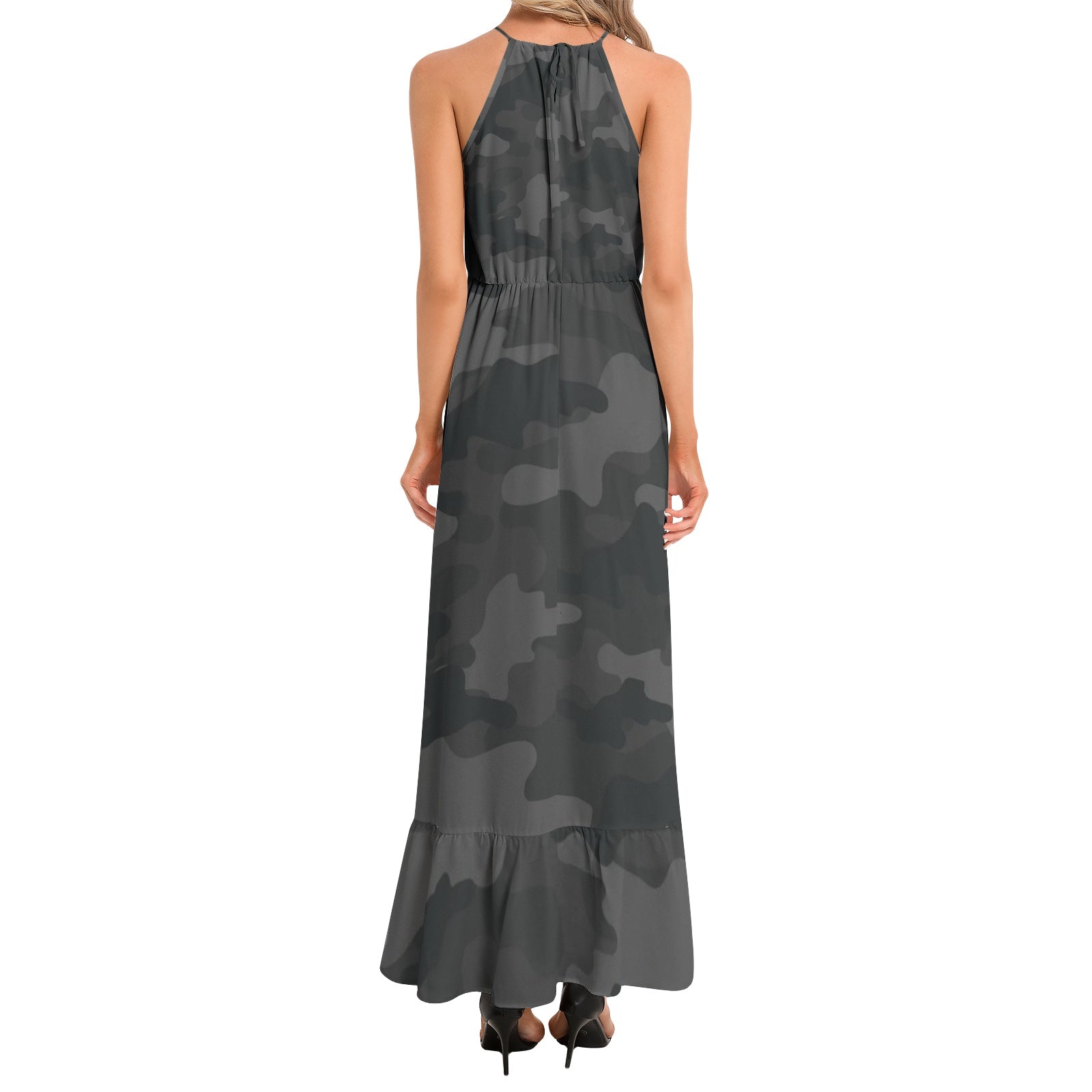 Camo Maxi Dress | Black Camouflage | Ruffle Hem