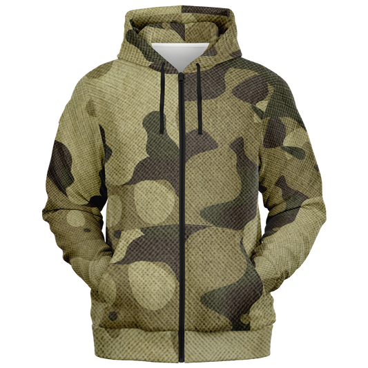 Zip-Up Hoodie | Green Fabric Camouflage