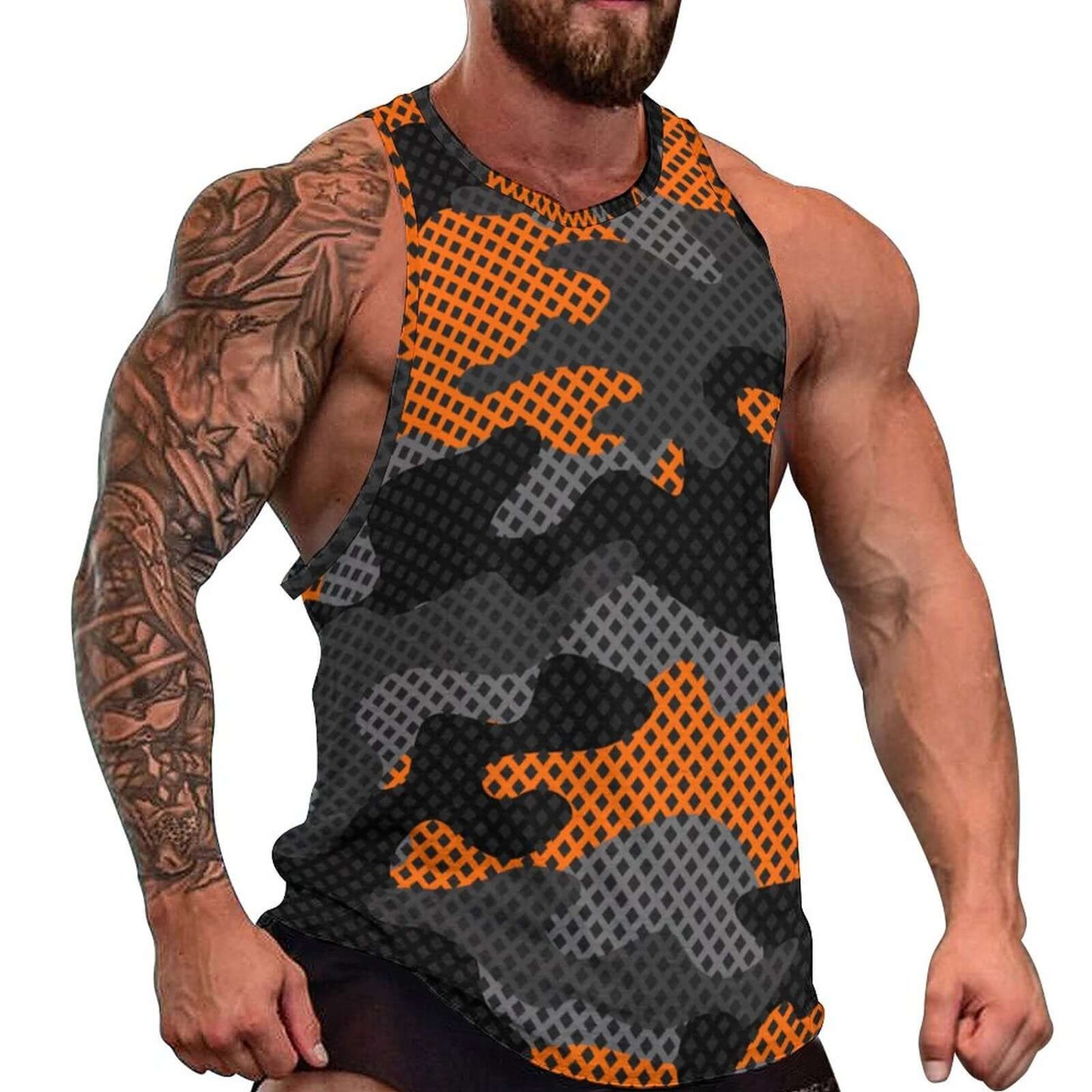 Camo Tank Top | Black & Orange Pixel Camouflage