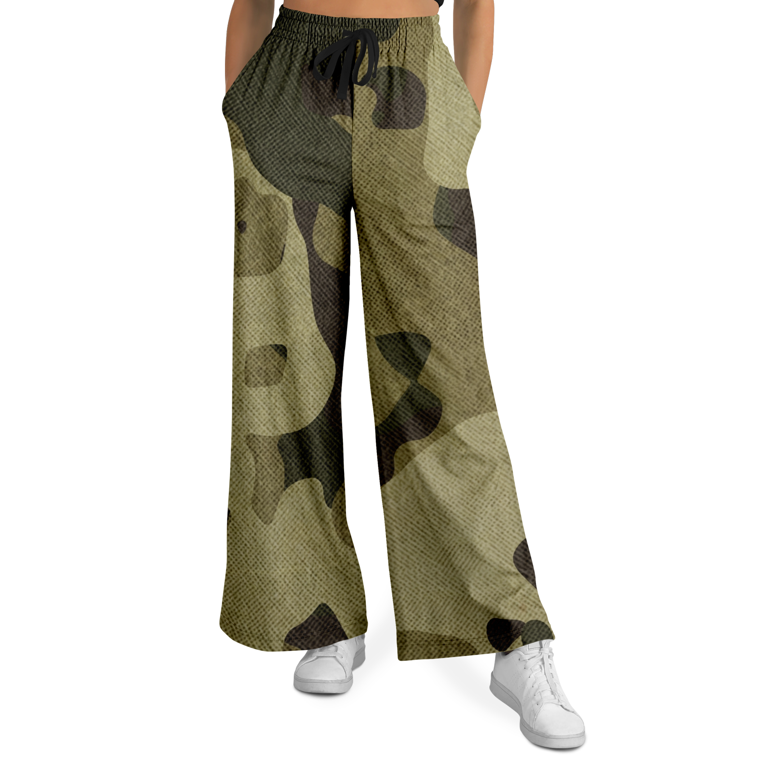 Camo Wide Leg Pants | Green Fabric Camouflage