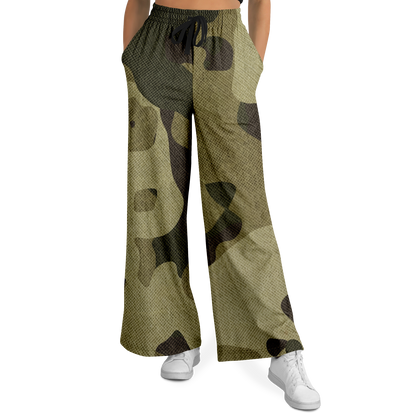 Camo Wide Leg Pants | Green Fabric Camouflage