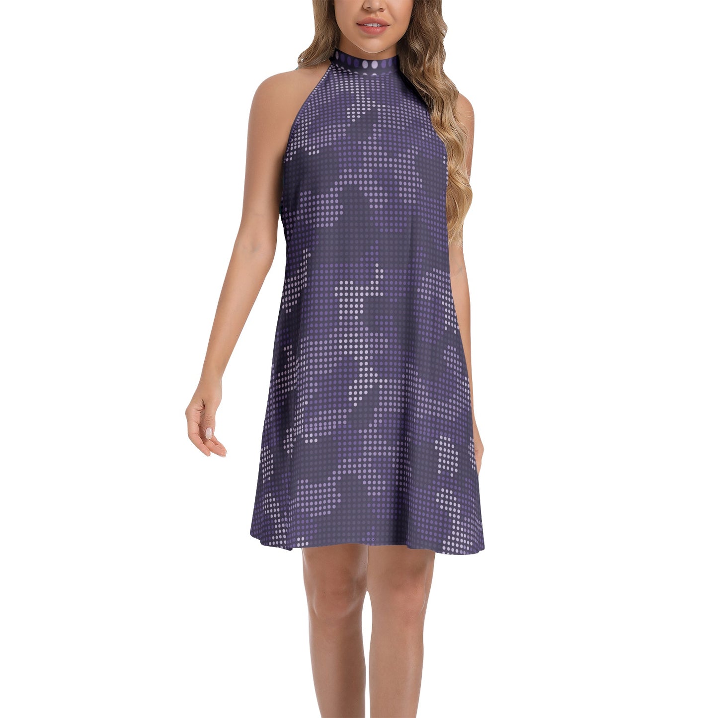 Flared Camo Dress | Halter Neck | Blue LED Camouflage