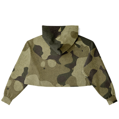 Cropped Hoodie For Women | Green Fabric Camouflage