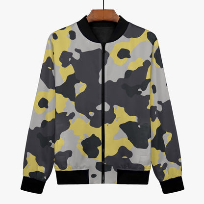 Women's Camo Bomber Jacket | Yellow, Black and Silver Camouflage