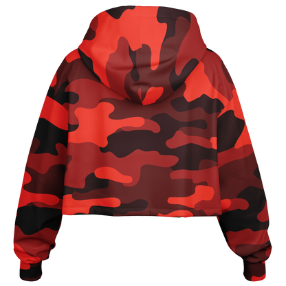 Cropped Hoodie For Women | Scarlet Red & Black Camouflage