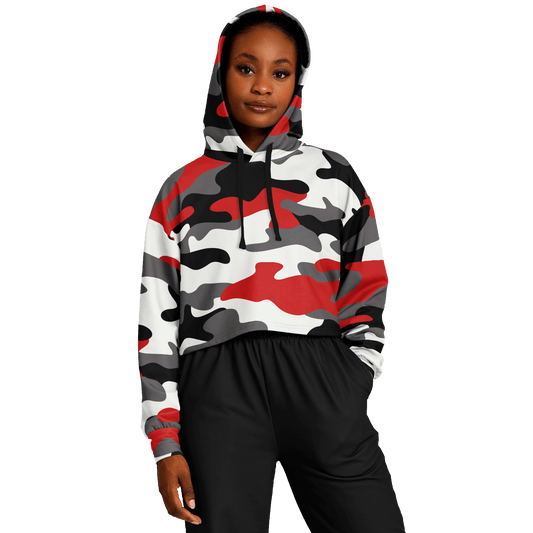 Cropped Hoodie For Women | Red, Black & White Camouflage