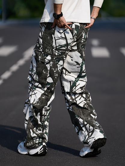 Men's Camouflage Print Denim Cargo Pants | Loose Fit