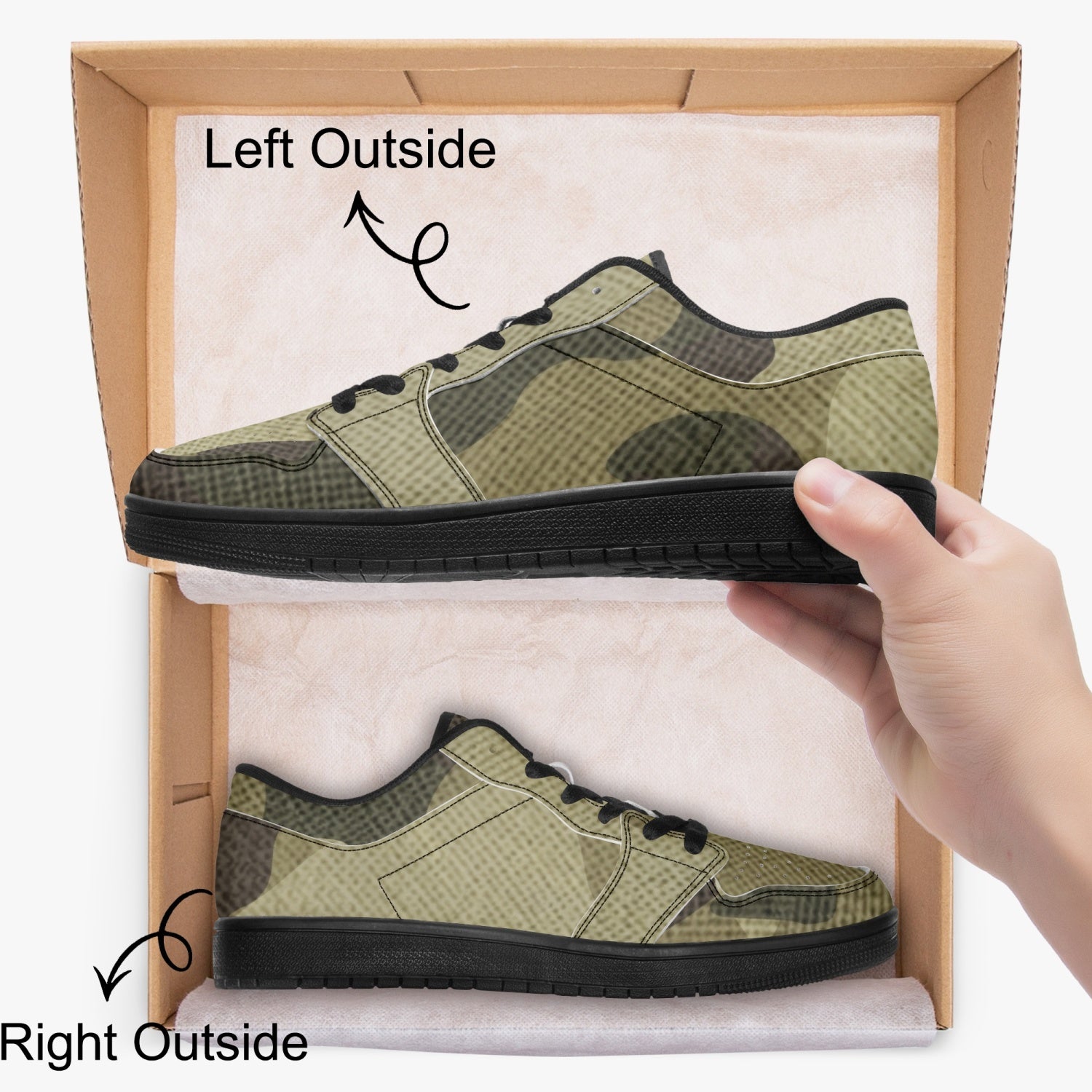 Camo Sneakers | Green Fabric Low-Top Leather Camouflage Shoes