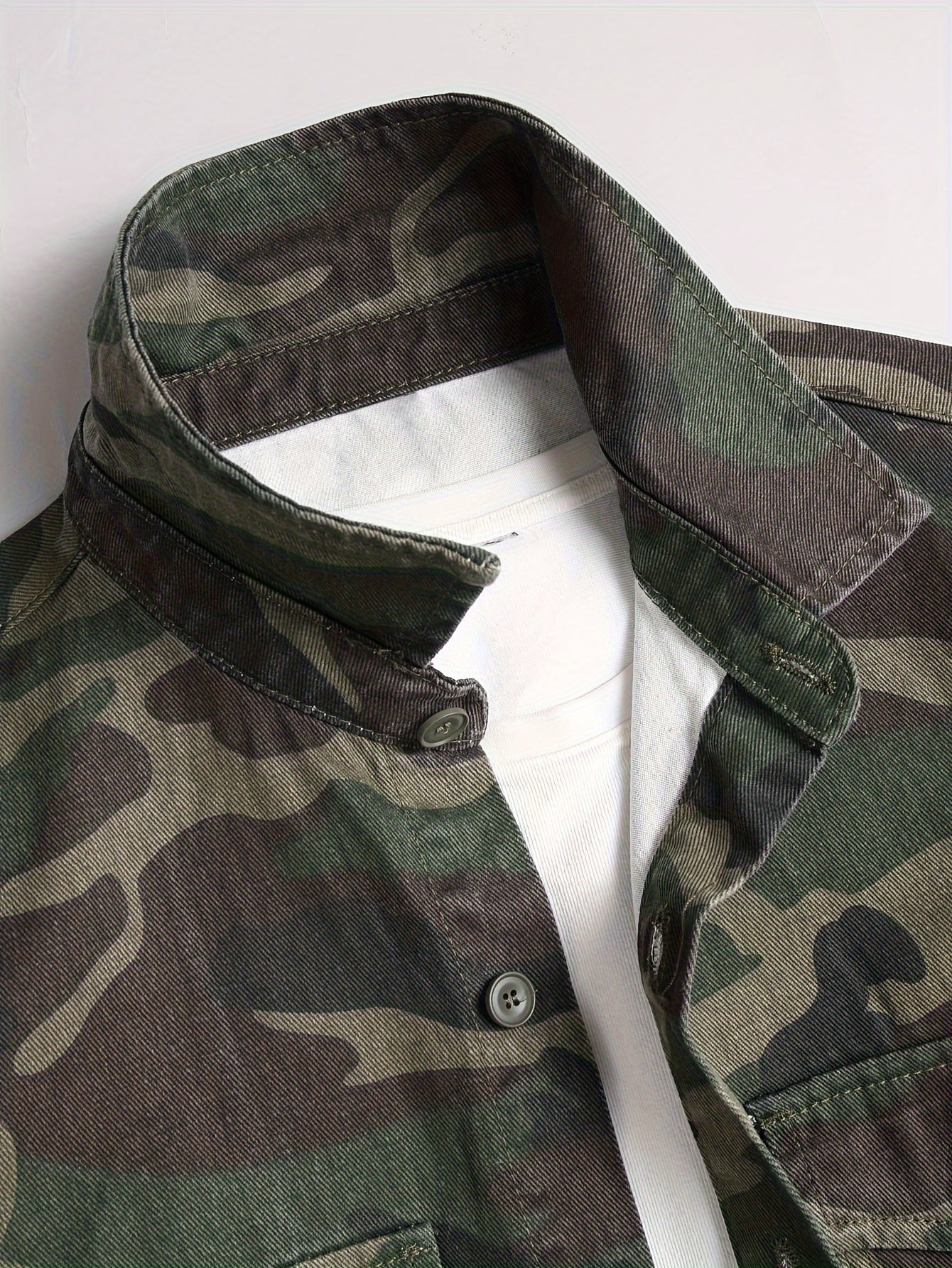 Men's Slim Fit Camo Denim Shirt | 100% Cotton Casual Jacket with Lapel Collar