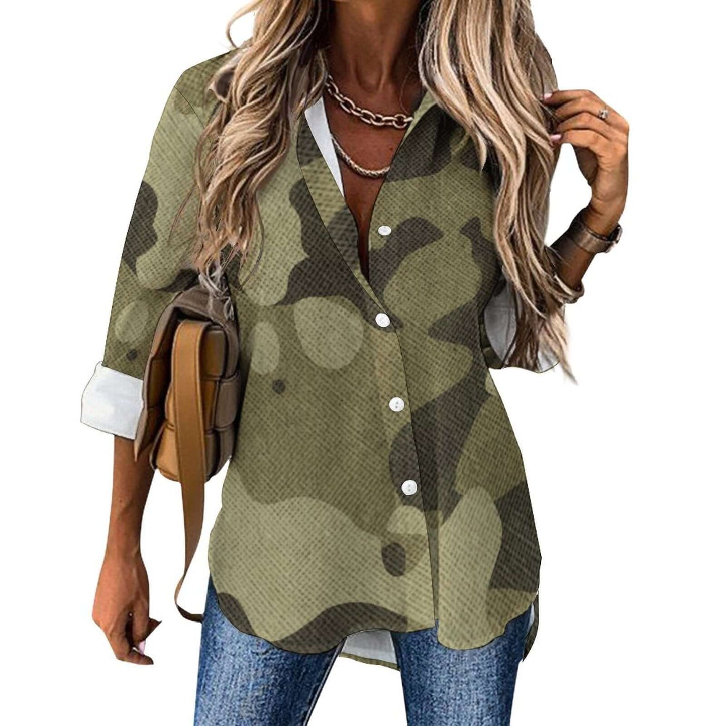 Women's Button-Up Camo Shirt | Green Fabric