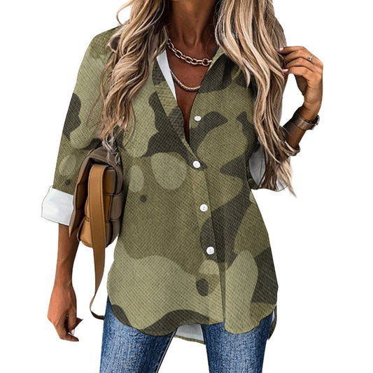 Women's Button-Up Camo Shirt | Green Fabric