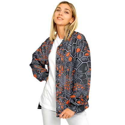 Baseball Jacket | Geometric Camo in Orange, Gray & Black