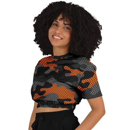 Camo Crop Top Sweatshirt | Black & Orange Pixel Pattern