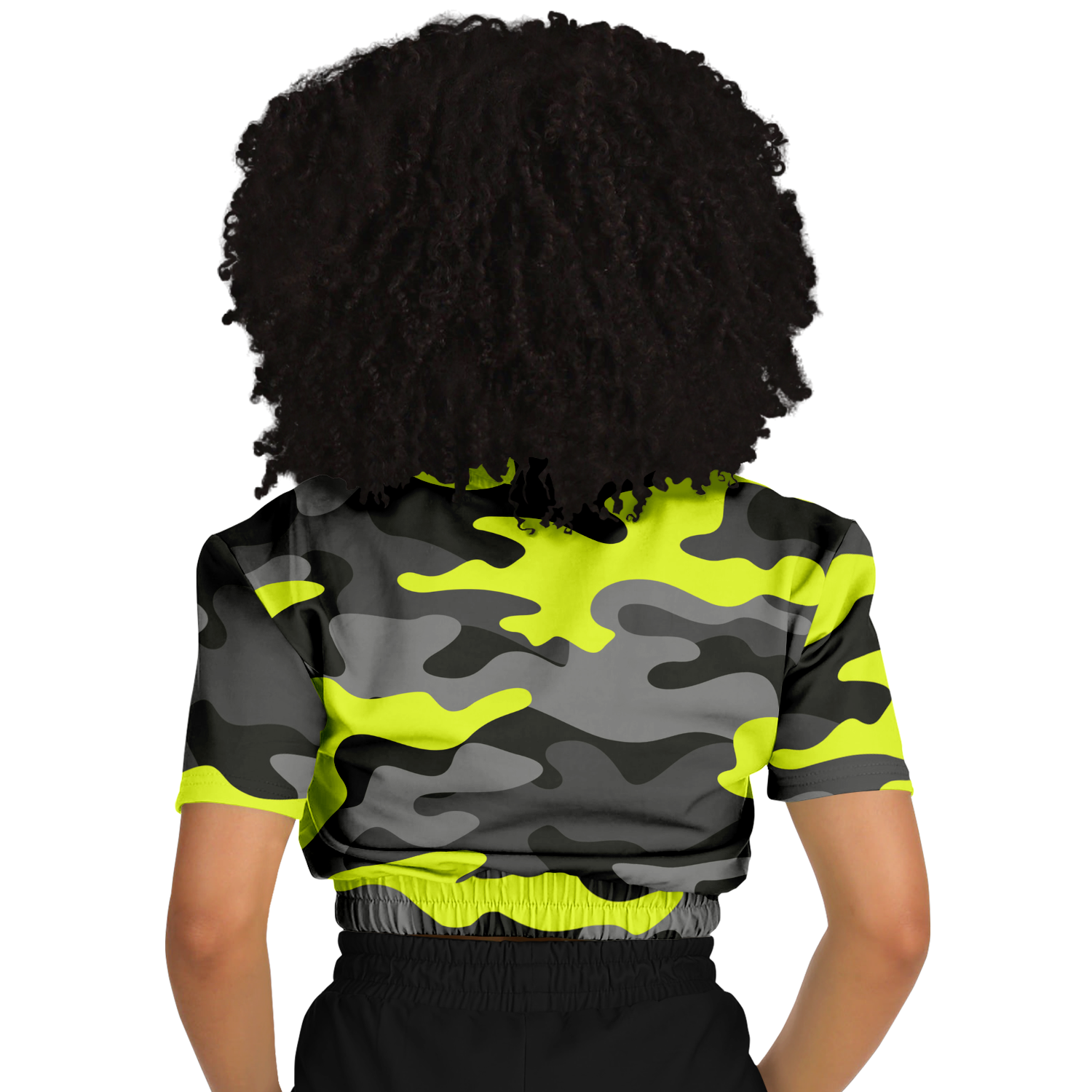 Camo Crop Top Sweatshirt | Black, Gray & Yellow Camouflage