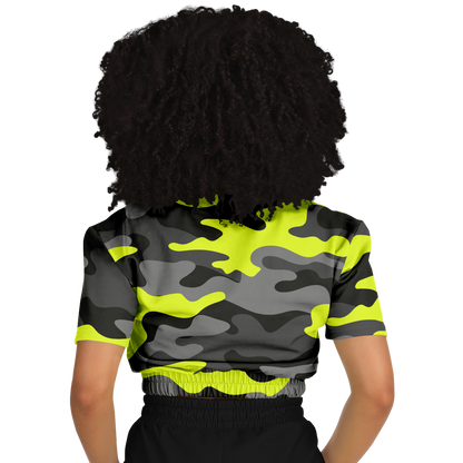 Camo Crop Top Sweatshirt | Black, Gray & Yellow Camouflage