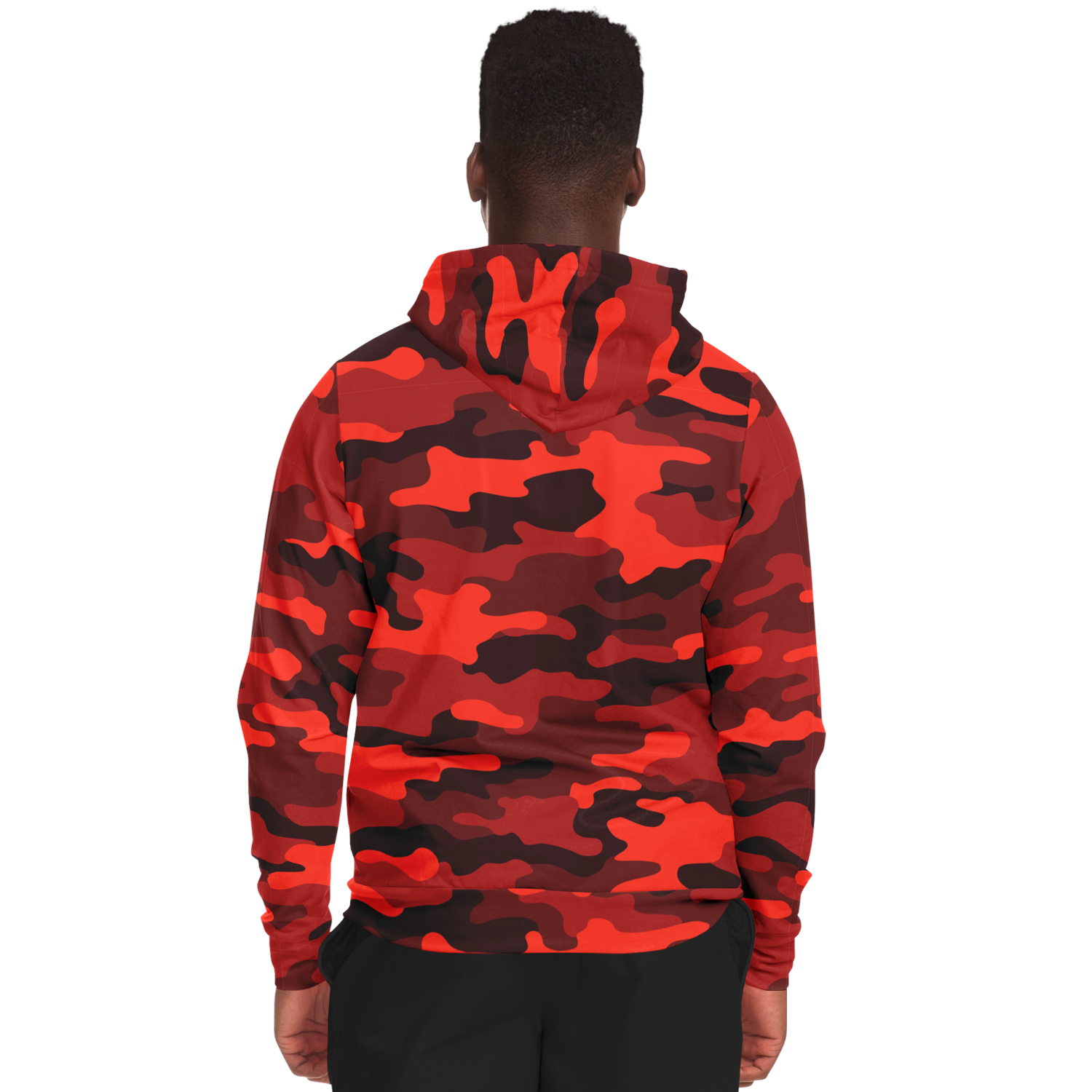 Zip-Up Hoodie | Scarlet Red & Black Camouflage