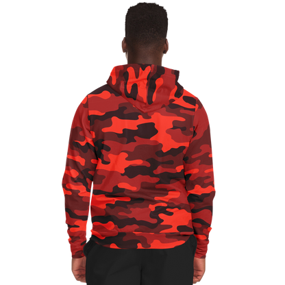 Zip-Up Hoodie | Scarlet Red & Black Camouflage