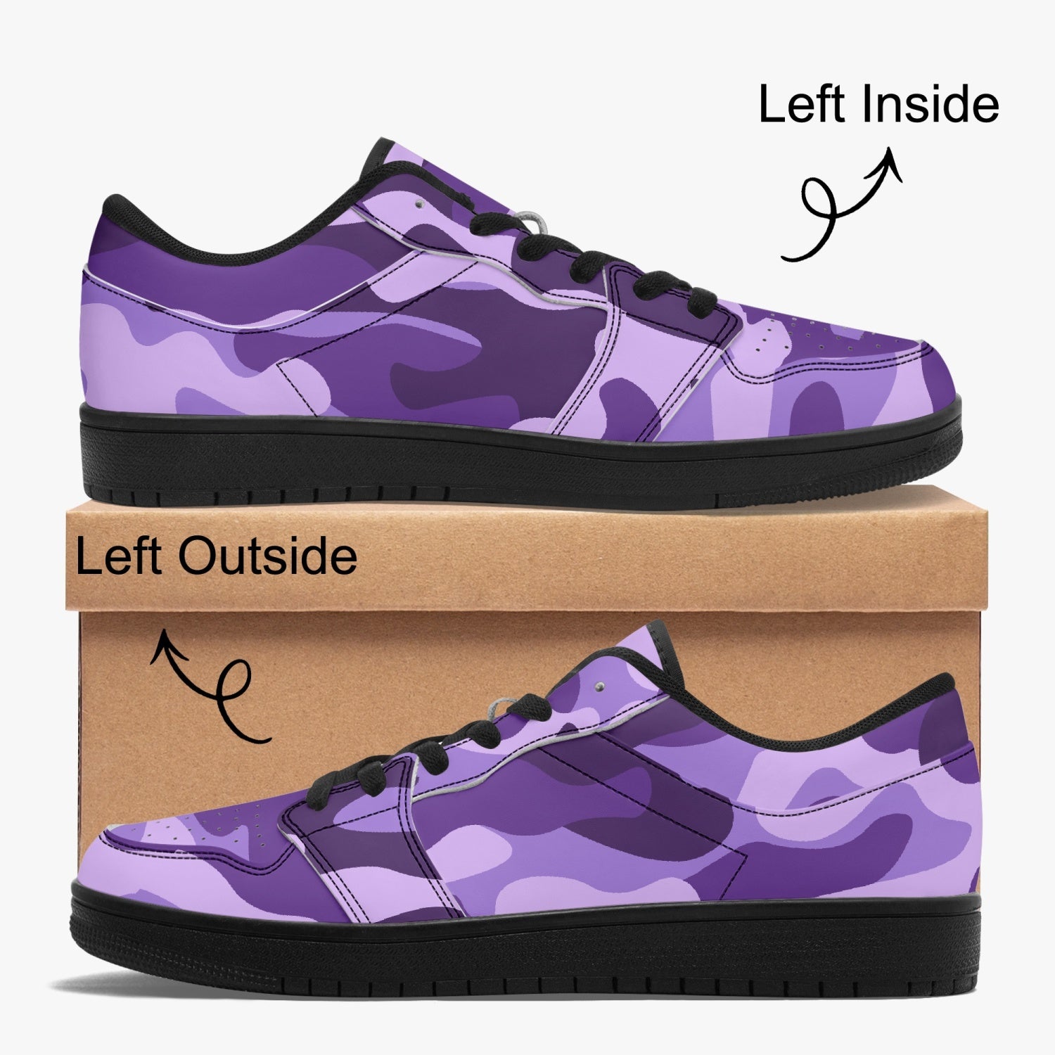 Camo Sneakers | Purple Blue Low-Top Leather Camouflage Shoes