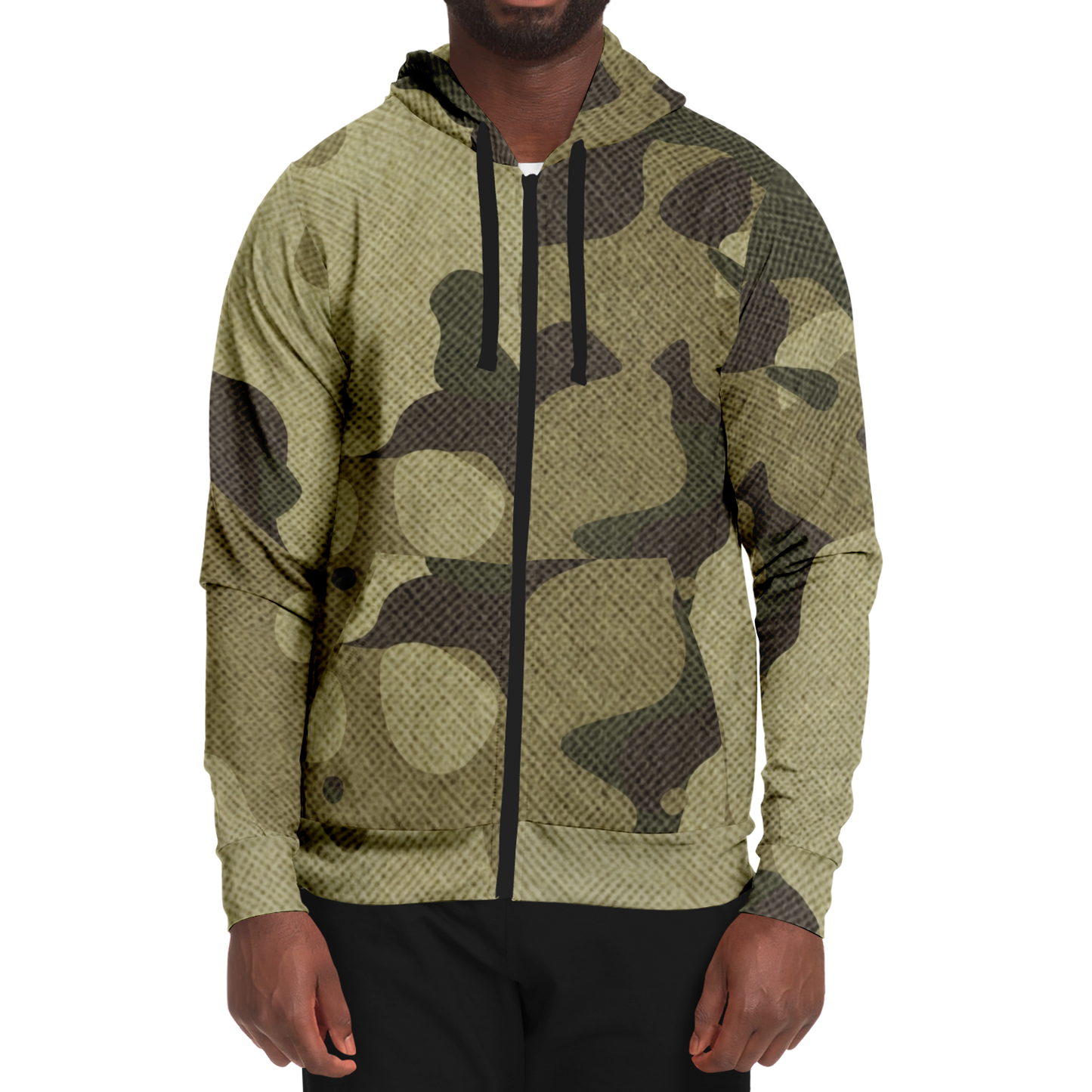 Zip-Up Hoodie | Green Fabric Camouflage