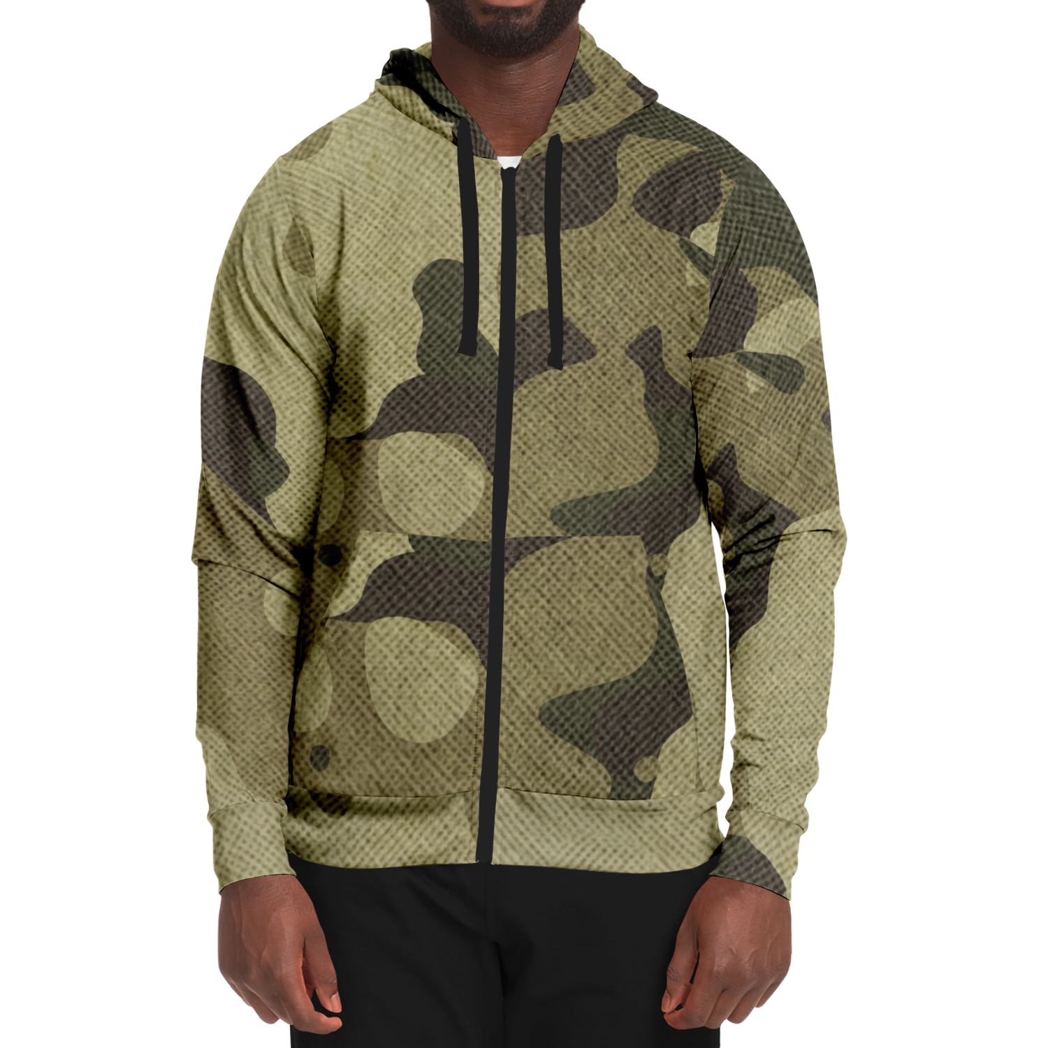 Zip-Up Hoodie | Green Fabric Camouflage