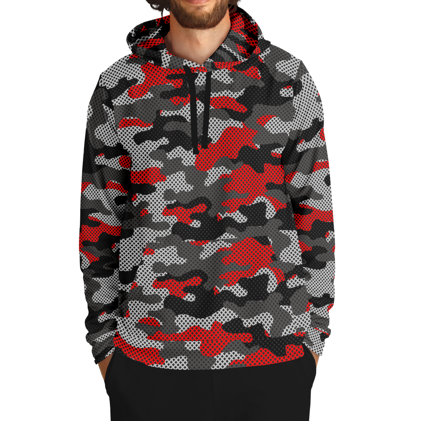 Red Camo Hoodie | Black and Gray Pixel Camouflage