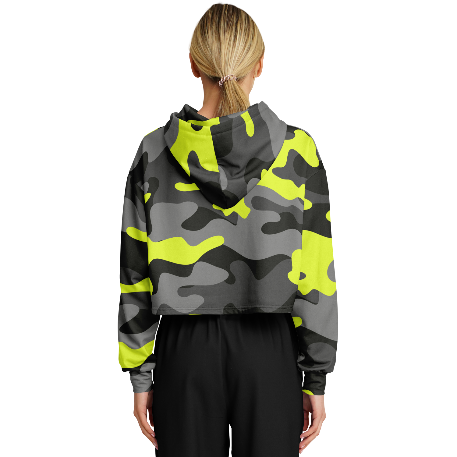 Cropped Hoodie For Women | Black, Gray & Yellow Camouflage