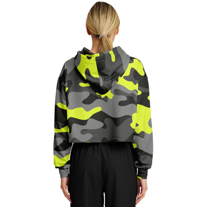 Cropped Hoodie For Women | Black, Gray & Yellow Camouflage