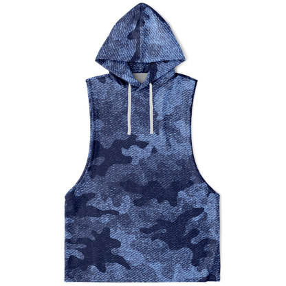 Sleeveless Hoodie | Blue Denim Camouflage