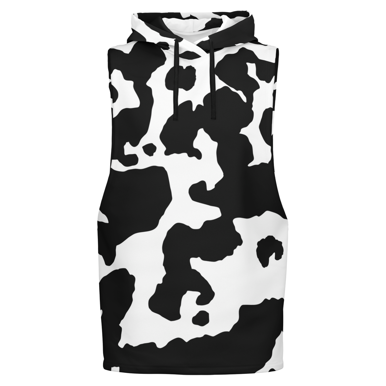 Sleeveless Hoodie | Black & White Cow Camouflage