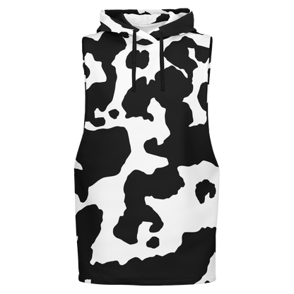 Sleeveless Hoodie | Black & White Cow Camouflage