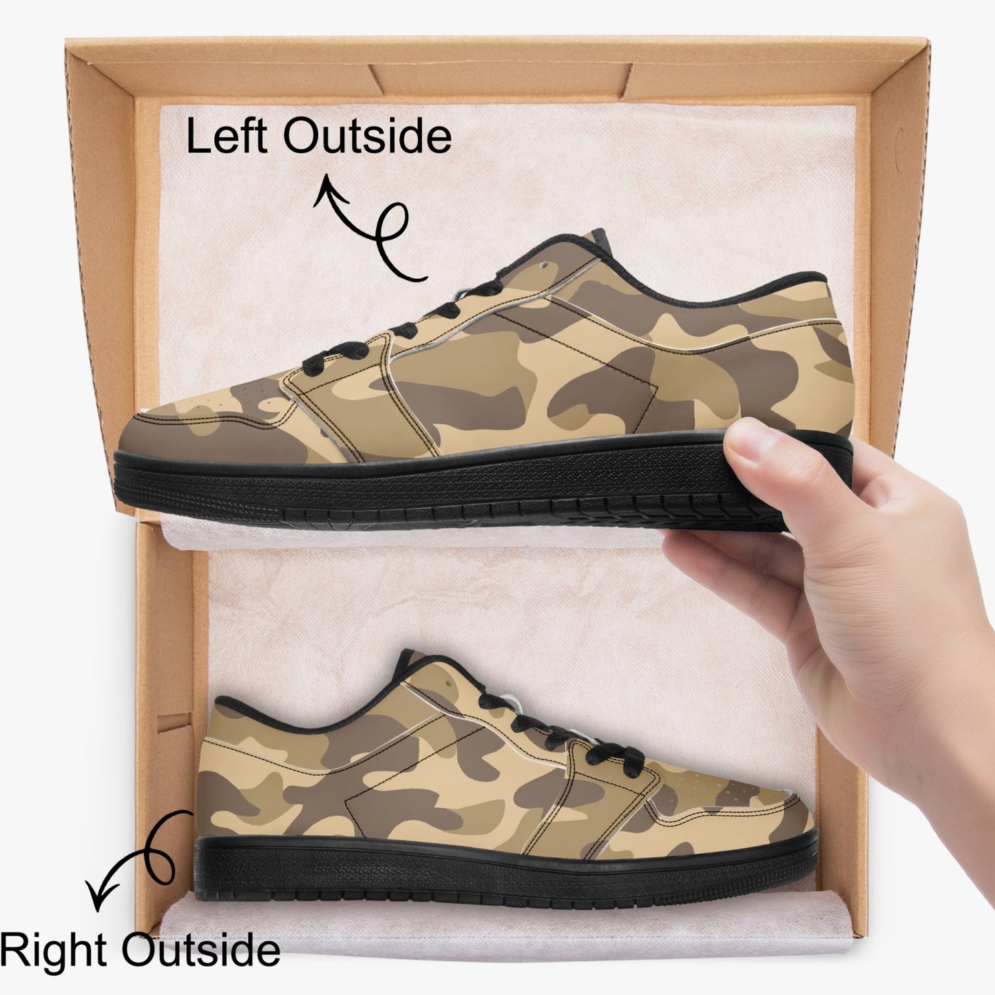 Camo Sneakers | Khaki Low-Top Leather Camouflage Shoes