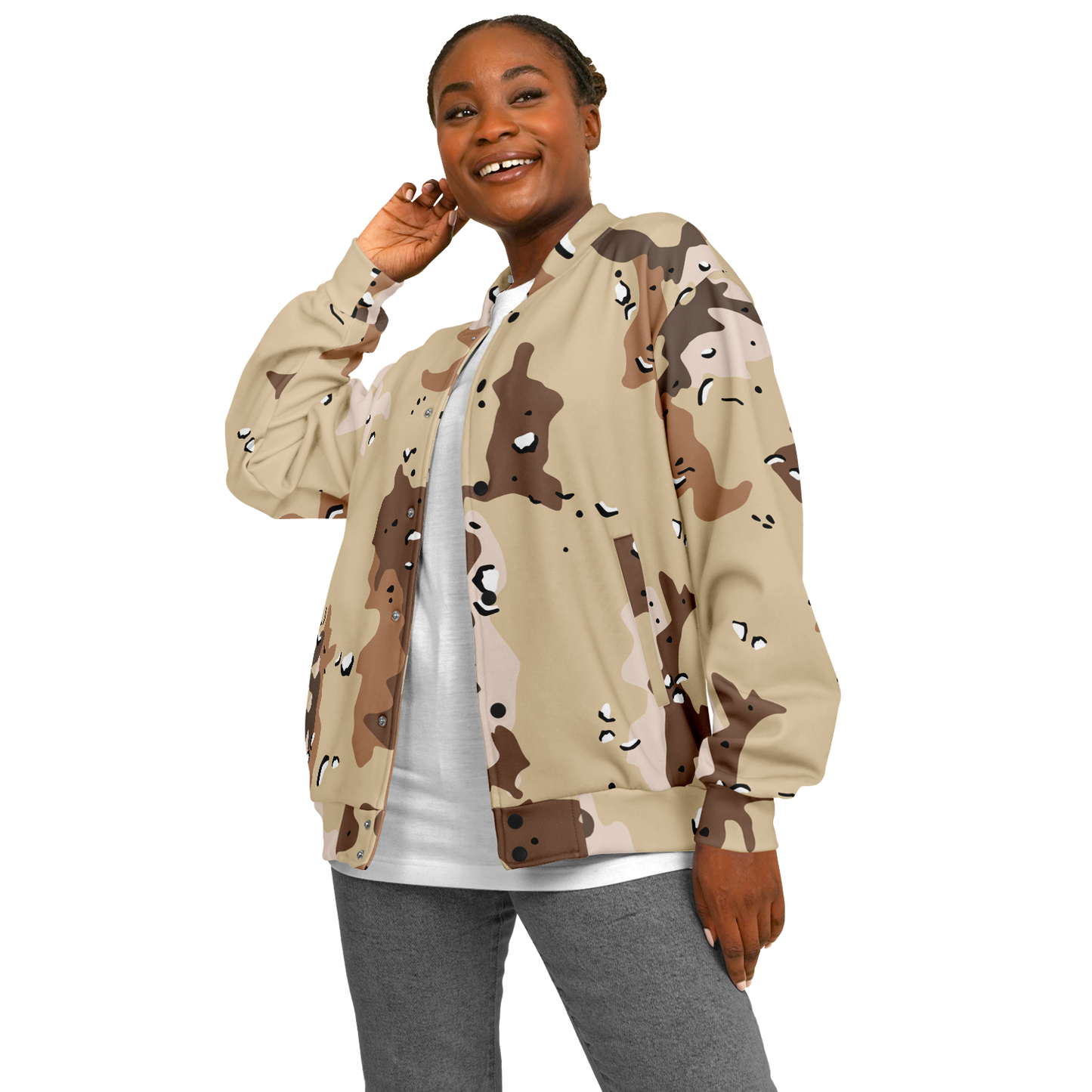 Brown Baseball Jacket in Marines Military Camo Print