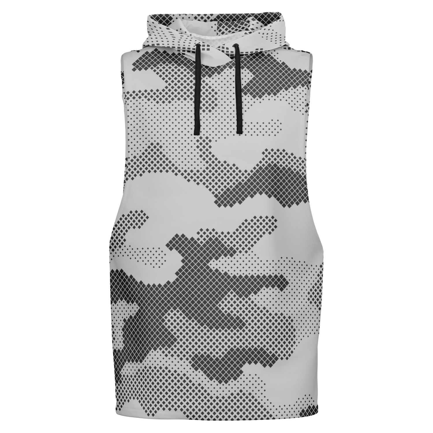 Sleeveless Hoodie | Black & White Digital Dotted