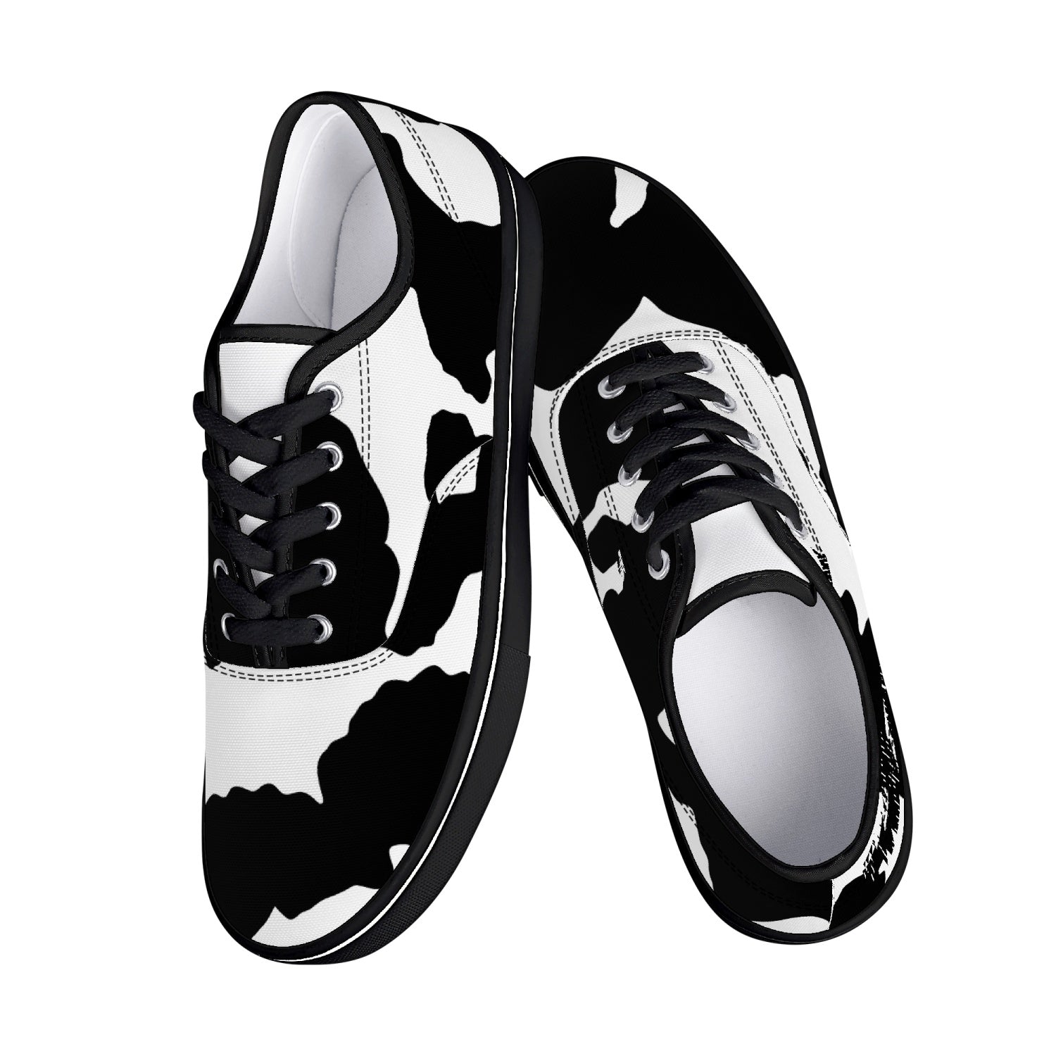 Camo Skate Shoes | Black & White Cow Print