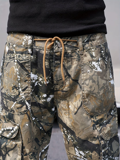 Men's Camouflage Print Denim Cargo Pants | Loose Fit