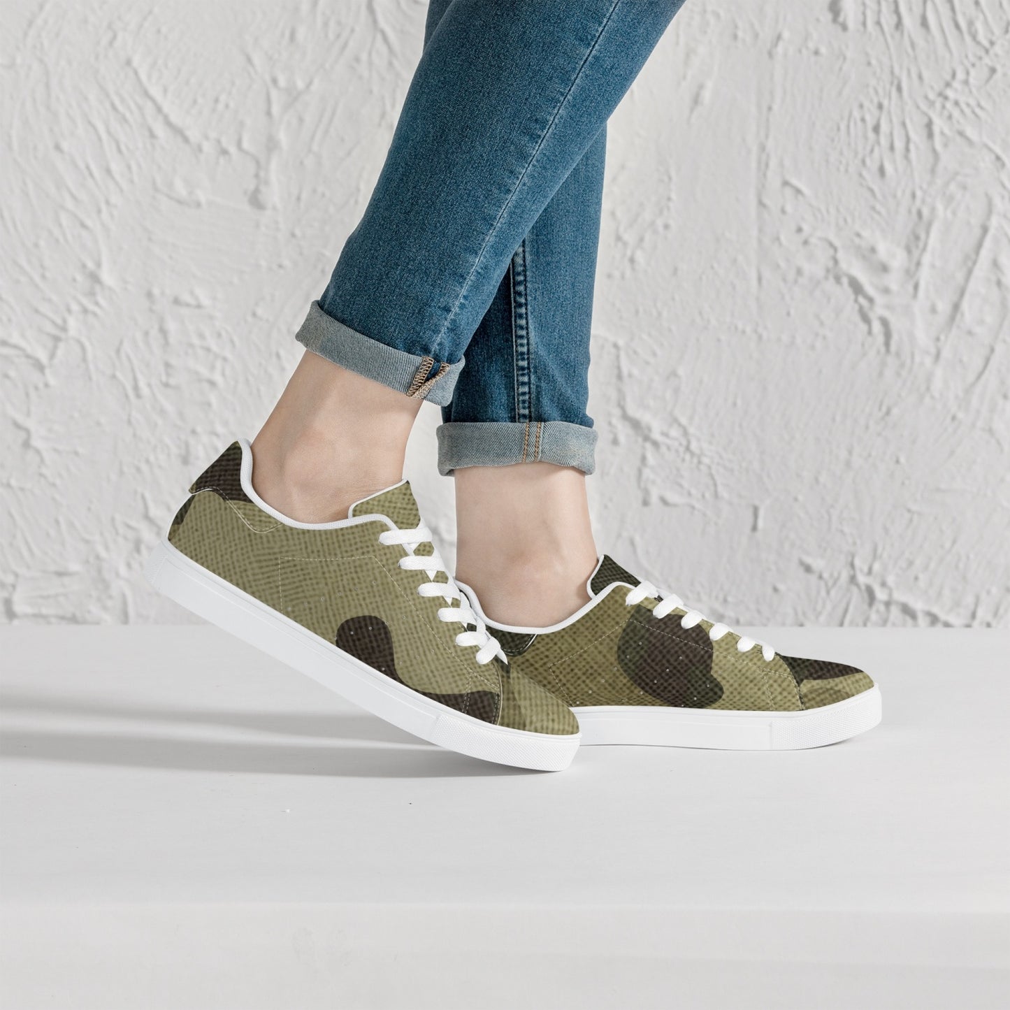 Camo Sneakers | Classic Low-Top Leather | Green Fabric