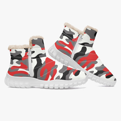 Camo Boots | Cotton-pad Fur Zipper Up | Red, Black and White