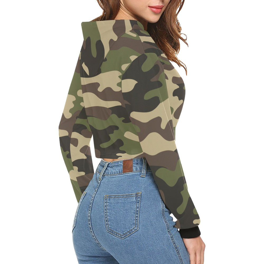 Cropped Camo Hoodie | Tight Fit | Classic Green Camouflage