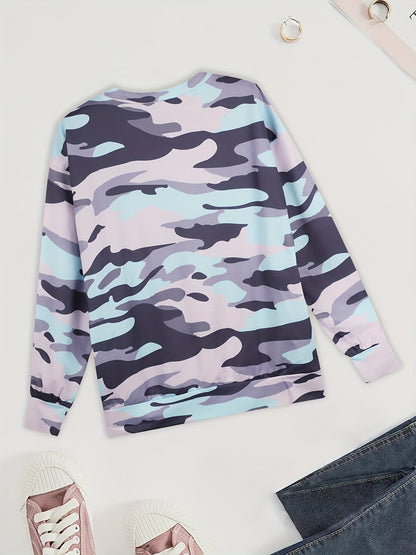 Camo Pullover Sweatshirt | Casual Long Sleeve Crew Neck Sweatshirt