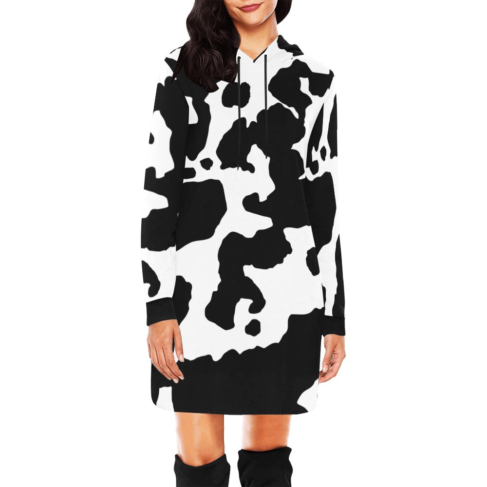 Camo Hoodie Dress | Black and White Cow Print Camouflage