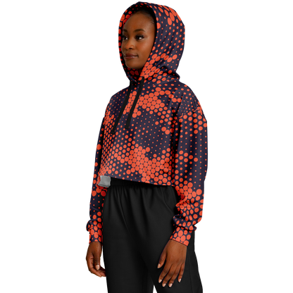 Cropped Hoodie | Orange & Blue Digital Dotted Camouflage