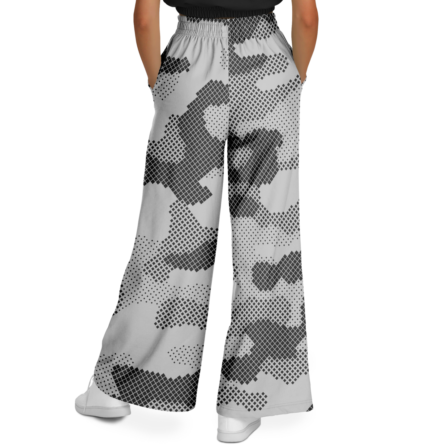 Camo Wide Leg Pants | Black & White Digital Dotted