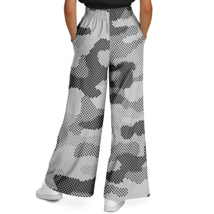 Camo Wide Leg Pants | Black & White Digital Dotted