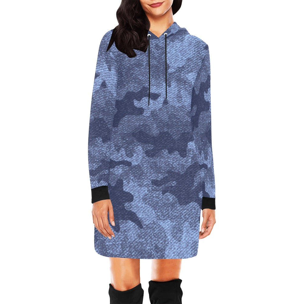 Camo Hoodie Dress | Denim Blue Camouflage